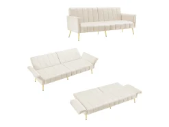 Sofá|KOMHTOM Sofá-cama dobrável em tecido de veludo com pé auxiliar, sofá-cama com função de dormir, Bege