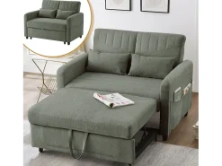 Sofá*Merax Sofá-cama dobrável extensível de 2 lugares - 114 x 77 x 82,5 cm - encosto ajustável - tecido de algodão e linho - Verde