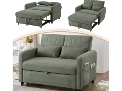 Sofá*Merax Sofá-cama dobrável extensível de 2 lugares - 114 x 77 x 82,5 cm - encosto ajustável - tecido de algodão e linho - Verde