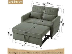 Sofá*Merax Sofá-cama dobrável extensível de 2 lugares - 114 x 77 x 82,5 cm - encosto ajustável - tecido de algodão e linho - Verde