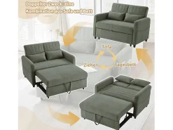 Sofá*Merax Sofá-cama dobrável extensível de 2 lugares - 114 x 77 x 82,5 cm - encosto ajustável - tecido de algodão e linho - Verde