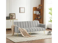Sofá*Merax Sofá-cama dobrável moderno - 183 x 76 x 75 cm - com pernas auxiliares + função de dormir - veludo - cinza Cinzento