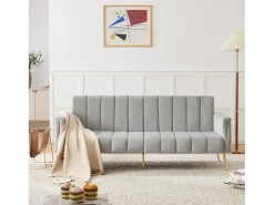 Sofá*Merax Sofá-cama dobrável moderno - 183 x 76 x 75 cm - com pernas auxiliares + função de dormir - veludo - cinza Cinzento