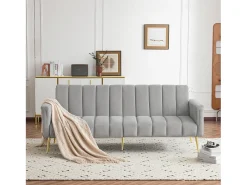 Sofá*Merax Sofá-cama dobrável moderno - 183 x 76 x 75 cm - com pernas auxiliares + função de dormir - veludo - cinza Cinzento