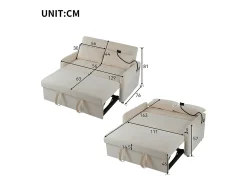 Sofá*KOMHTOM Sofá-cama dobrável moderno com dois lugares, encosto ajustável, suporte para telemóvel, porta de carregamento USB, Bege