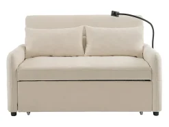 Sofá*KOMHTOM Sofá-cama dobrável moderno com dois lugares, encosto ajustável, suporte para telemóvel, porta de carregamento USB, Bege