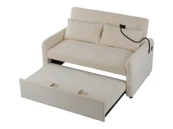 Sofá*KOMHTOM Sofá-cama dobrável moderno com dois lugares, encosto ajustável, suporte para telemóvel, porta de carregamento USB, Bege