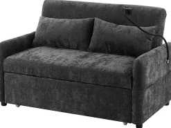 KOMHTOM Sofá-cama dobrável moderno com dois lugares, encosto ajustável, suporte para telemóvel, porta de carregamento USB,^ Sofá