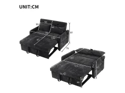 KOMHTOM Sofá-cama dobrável moderno com dois lugares, encosto ajustável, suporte para telemóvel, porta de carregamento USB,^ Sofá