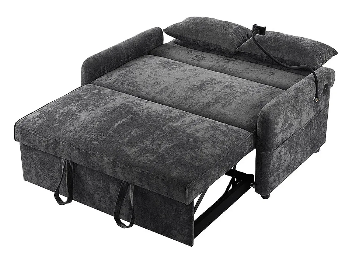 KOMHTOM Sofá-cama dobrável moderno com dois lugares, encosto ajustável, suporte para telemóvel, porta de carregamento USB,^ Sofá