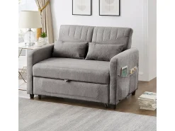 KOMHTOM Sofá-cama duplo dobrável, design dobrável, encosto ajustável, tecido de algodão e linho,^ Sofá