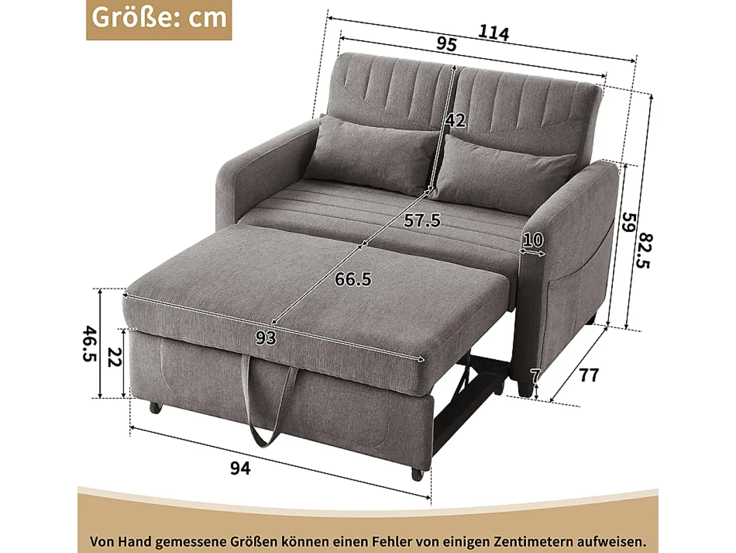 KOMHTOM Sofá-cama duplo dobrável, design dobrável, encosto ajustável, tecido de algodão e linho,^ Sofá