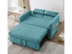 Sofá|KOMHTOM Sofá-cama duplo rebatível, design rebatível, encosto regulável, tecido de algodão e linho, verde- Azul