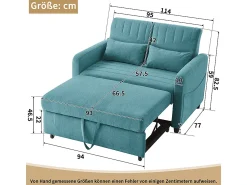 Sofá|KOMHTOM Sofá-cama duplo rebatível, design rebatível, encosto regulável, tecido de algodão e linho, verde- Azul