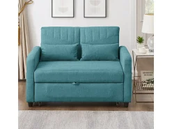 Sofá|KOMHTOM Sofá-cama duplo rebatível, design rebatível, encosto regulável, tecido de algodão e linho, verde- Azul