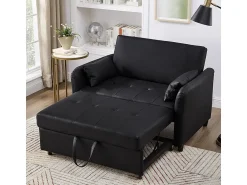 KOMHTOM Sofá-cama duplo rebatível, encosto regulável, material PU resistente à água, Preto