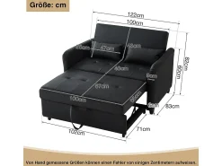 KOMHTOM Sofá-cama duplo rebatível, encosto regulável, material PU resistente à água, Preto