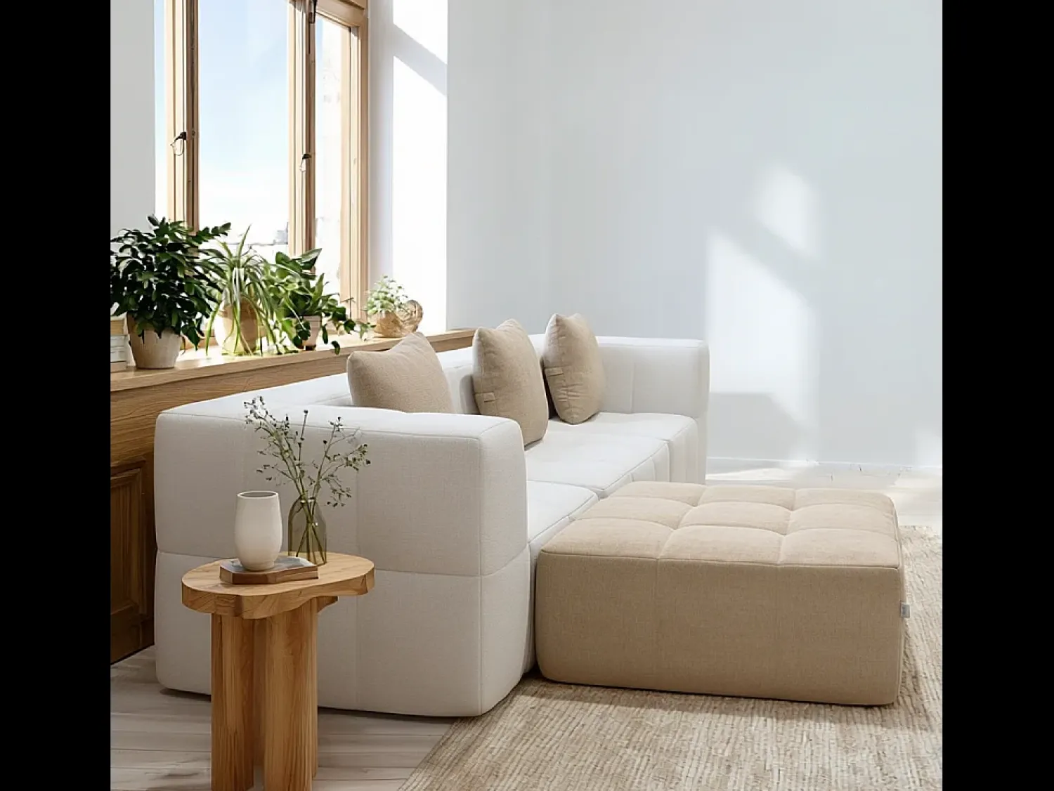 Sofá-cama Eden Completo 3 lugares - branco areia^ Sofá