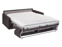 Best Vente-unique Sofá-cama em couro sintético marrom com assento com assento de memória de forma 160 cm ripas largas 14 cm CALIFE Castanho