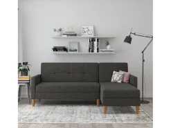 Sofá*Loft24 Sofá-cama em forma de L Lilly stor Verde azeitona Cinza antracite