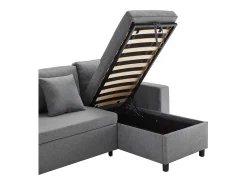 Hauss Spole Sofá-cama em L de 3 lugares com função de cama - Chaise longue com arrumação - Linho cinza escuro^ Sofá