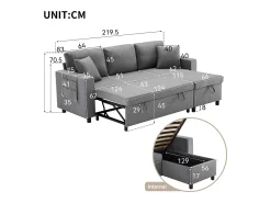 Hauss Spole Sofá-cama em L de 3 lugares com função de cama - Chaise longue com arrumação - Linho cinza escuro^ Sofá