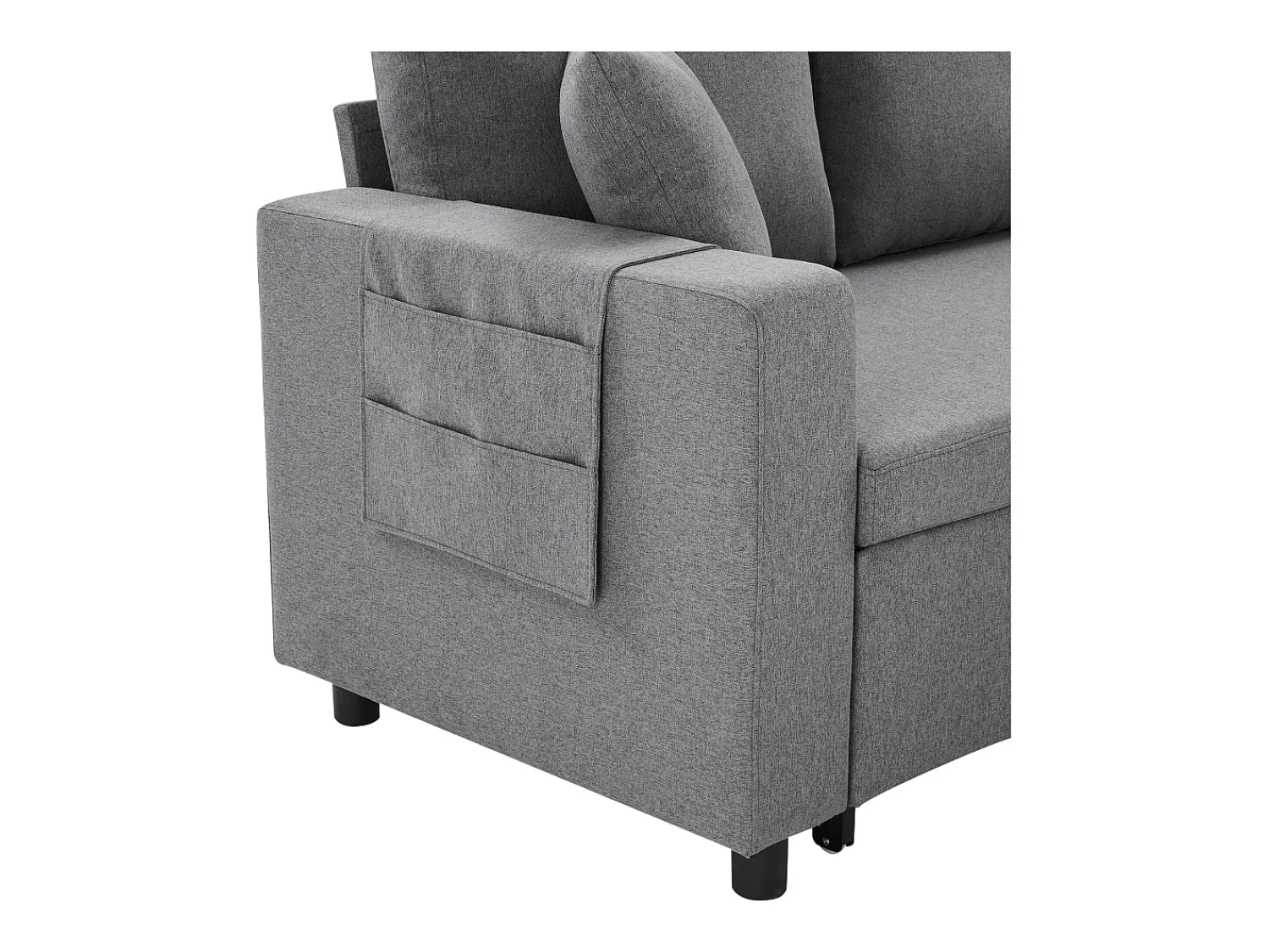 Hauss Spole Sofá-cama em L de 3 lugares com função de cama - Chaise longue com arrumação - Linho cinza escuro^ Sofá