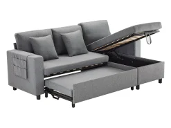 Hauss Spole Sofá-cama em L de 3 lugares com função de cama - Chaise longue com arrumação - Linho cinza escuro^ Sofá