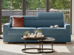Sofá*Vente-unique Sofá-cama em tecido com assento com assento de memória de forma 140 colchão memória de forma 16cm VIZIR Azul