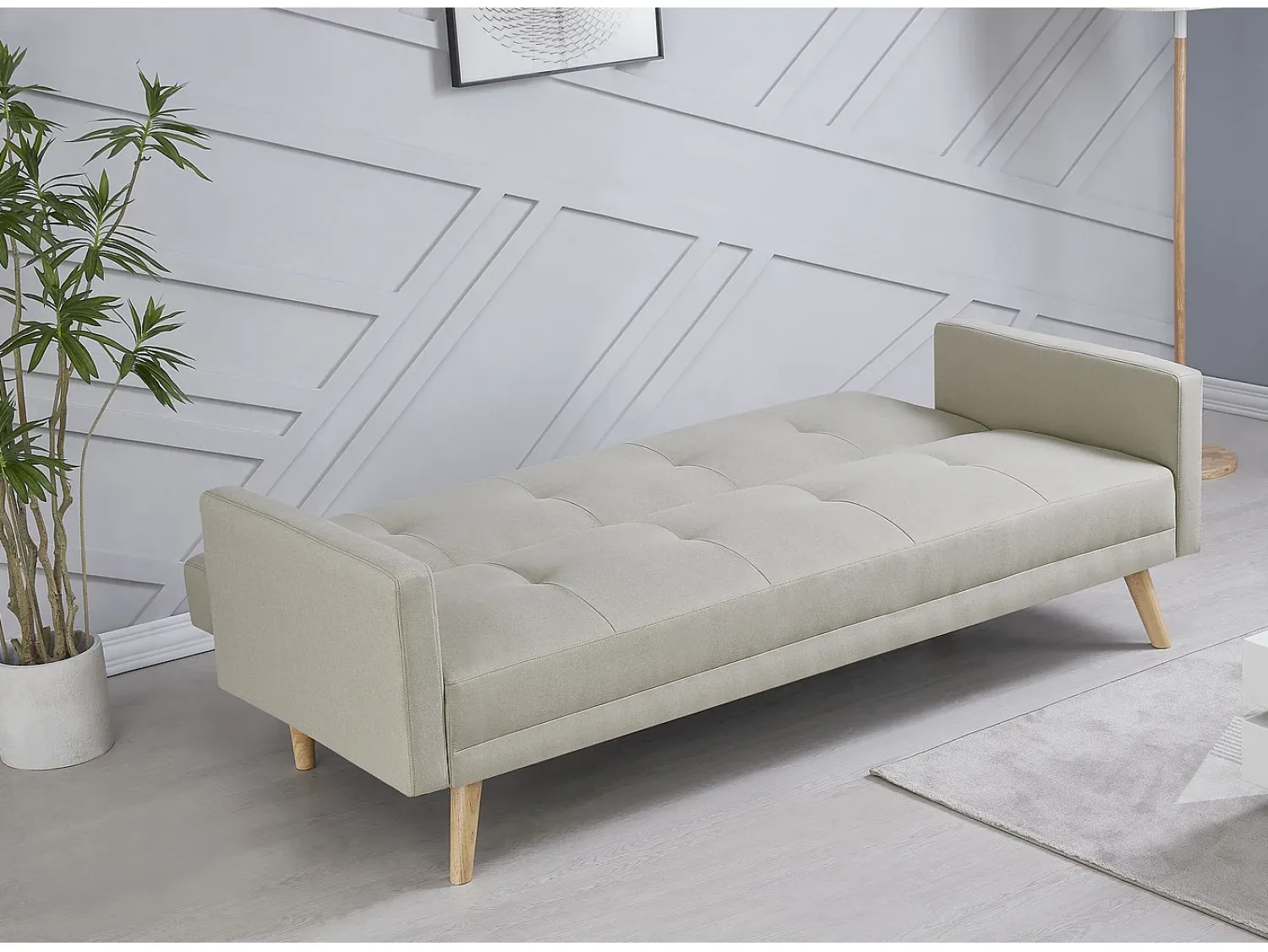 Online Concept-Usine Sofá-Cama Escandinavo de 3 Lugares em Tecido WOODEN Bege