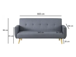 Outlet Concept-Usine Sofá-cama escandinavo de 3 lugares cinza BERLIM Cinzento