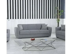 Dmora Sofá-cama Escobar, sofá-cama contêiner linear de 3 lugares, Sofá da sala em tecido acolchoado com abertura click-clack, 223x84xh80 cm, Cinza^ Sofá