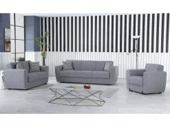 Dmora Sofá-cama Escobar, sofá-cama contêiner linear de 3 lugares, Sofá da sala em tecido acolchoado com abertura click-clack, 223x84xh80 cm, Cinza^ Sofá