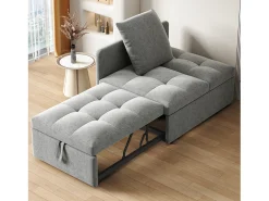 ModernLuxe Sofá-cama estofado 177x68x65 cm - Sofá-cama multifuncional 3 em 1 - Linho - Encosto ajustável - Cinza claro^ Sofá