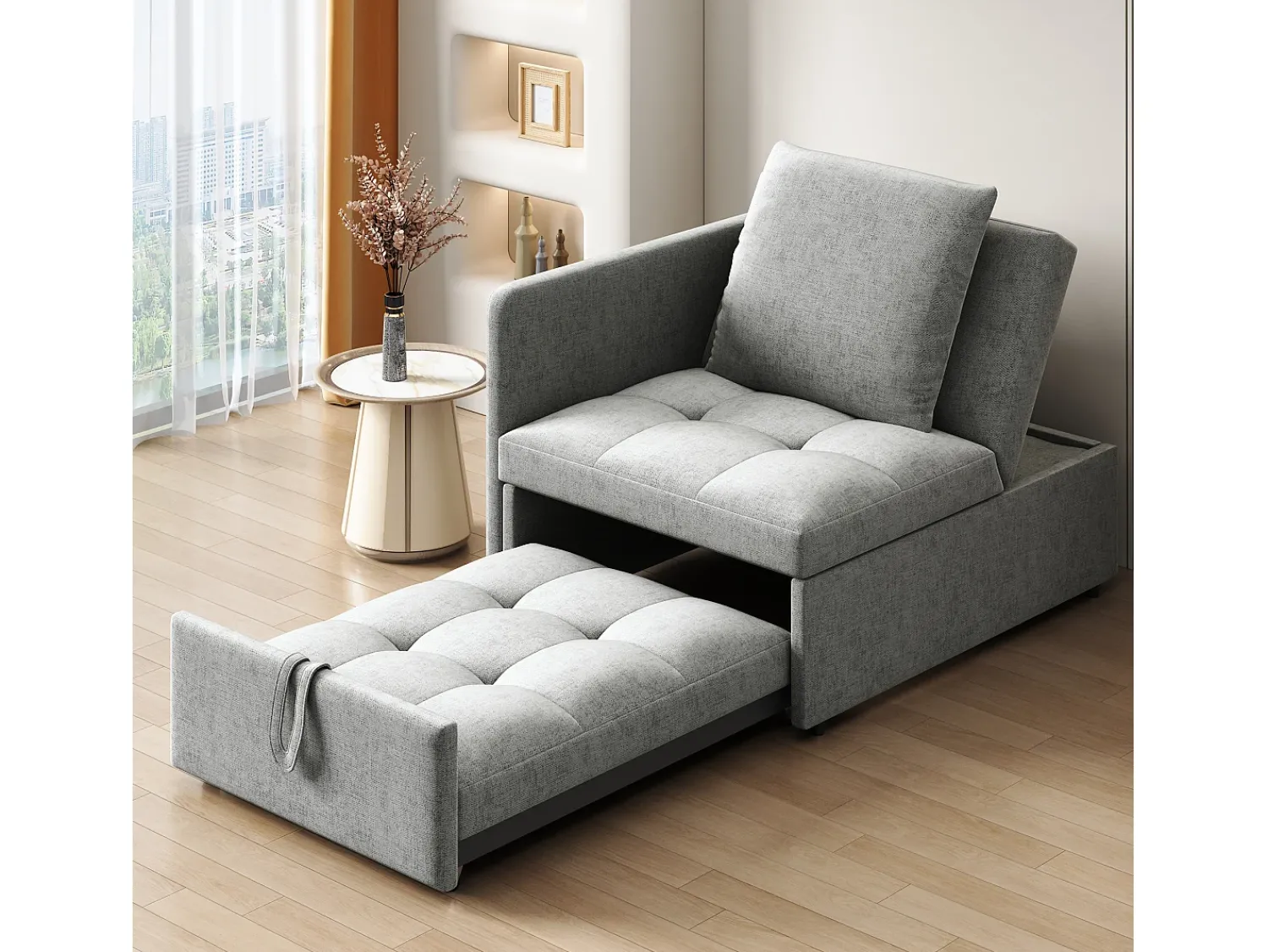 ModernLuxe Sofá-cama estofado 177x68x65 cm - Sofá-cama multifuncional 3 em 1 - Linho - Encosto ajustável - Cinza claro^ Sofá
