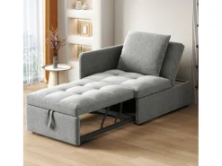 ModernLuxe Sofá-cama estofado 177x68x65 cm - Sofá-cama multifuncional 3 em 1 - Linho - Encosto ajustável - Cinza claro^ Sofá