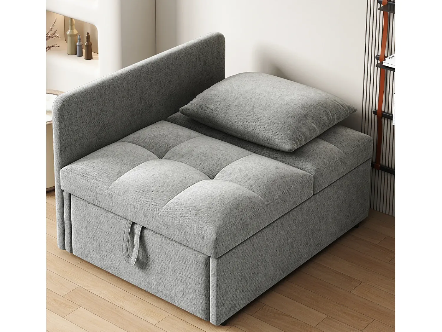 ModernLuxe Sofá-cama estofado 177x68x65 cm - Sofá-cama multifuncional 3 em 1 - Linho - Encosto ajustável - Cinza claro^ Sofá
