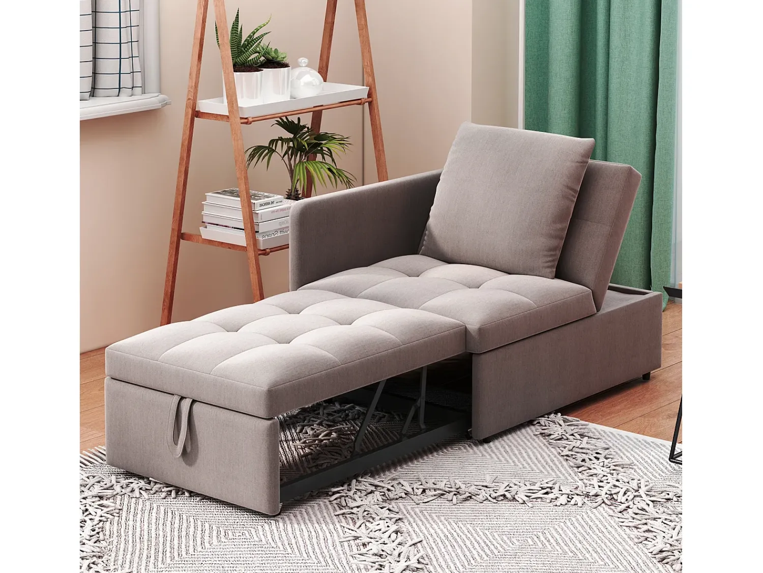 ModernLuxe Sofá-cama estofado 177x68x65 cm - Sofá-cama multifuncional 3 em 1 - Linho - Encosto ajustável - Cinza^ Sofá