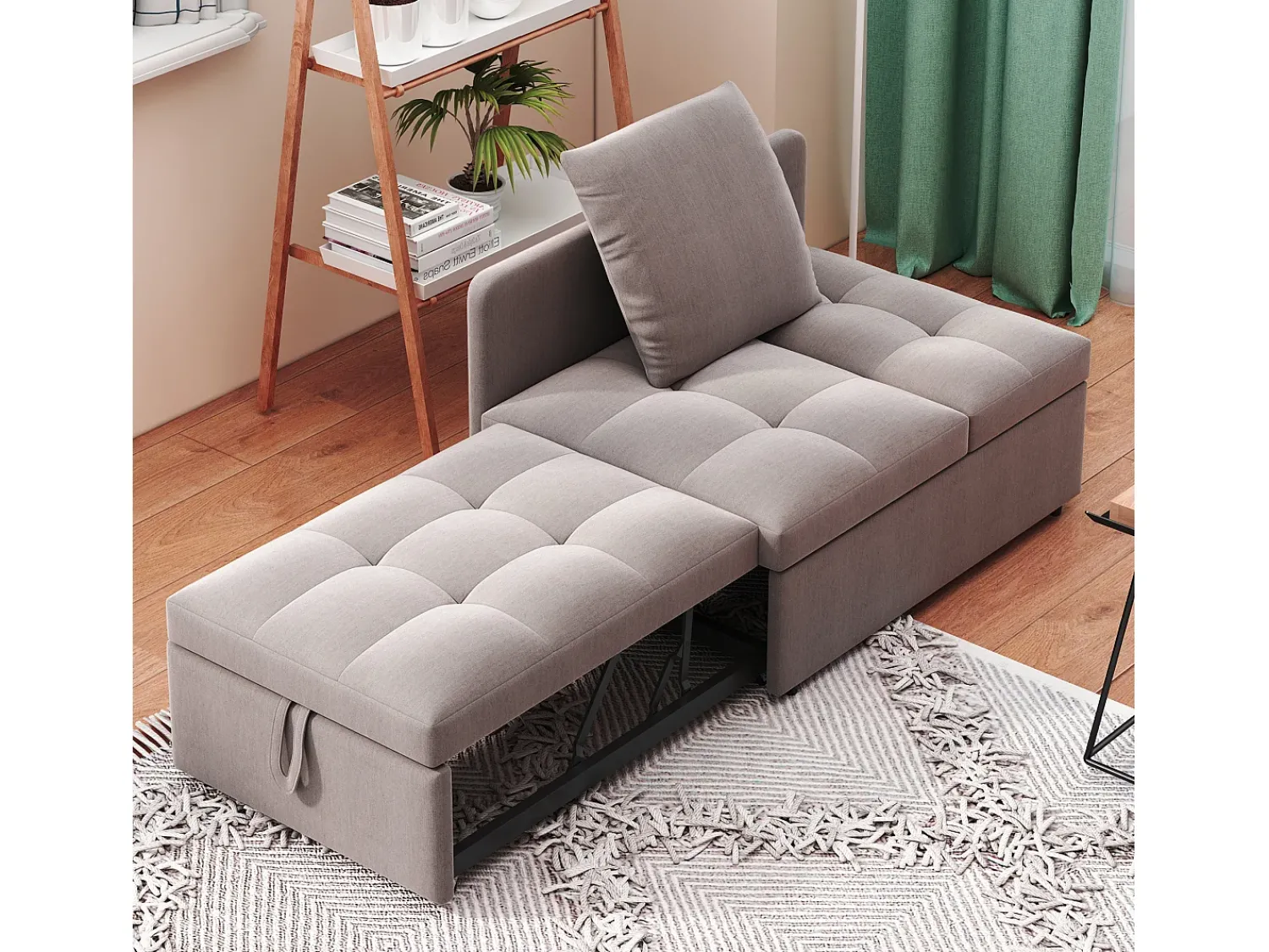 ModernLuxe Sofá-cama estofado 177x68x65 cm - Sofá-cama multifuncional 3 em 1 - Linho - Encosto ajustável - Cinza^ Sofá