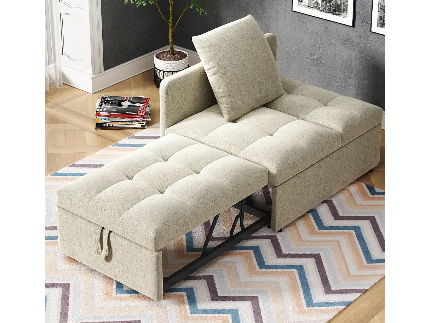 ModernLuxe Sofá-cama estofado 177x68x65 cm - Sofá-cama multifuncional 3 em 1 - Linho - Encosto ajustável -^ Sofá