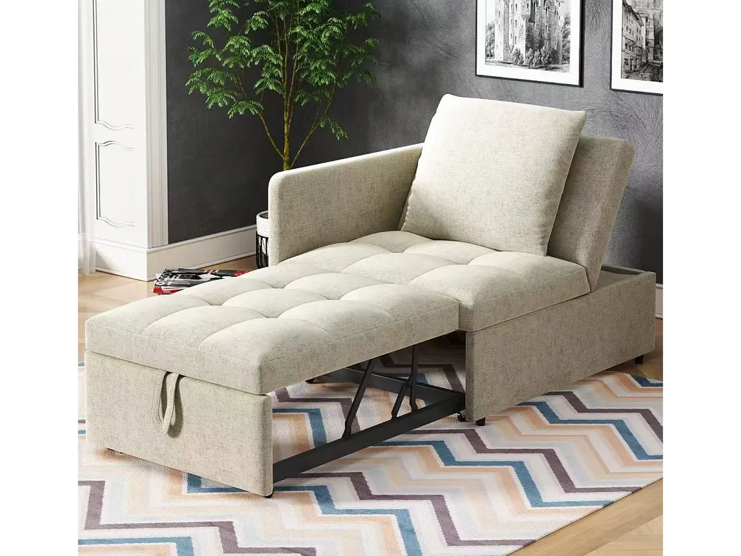 ModernLuxe Sofá-cama estofado 177x68x65 cm - Sofá-cama multifuncional 3 em 1 - Linho - Encosto ajustável -^ Sofá