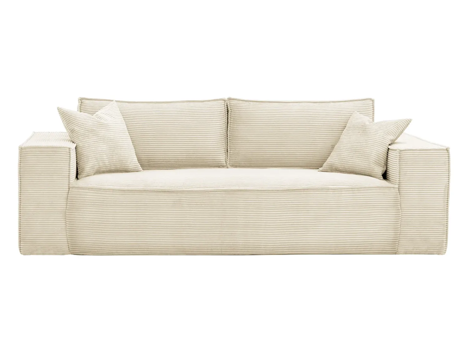 Sofá|Vente-unique Sofá-cama express de 3 lugares AMELIA em veludo cotelê - área para dormir de 140 cm - colchão de espuma viscoelástica de 13 cm Bege