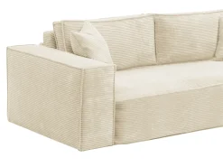 Sofá|Vente-unique Sofá-cama express de 3 lugares AMELIA em veludo cotelê - área para dormir de 140 cm - colchão de espuma viscoelástica de 13 cm Bege