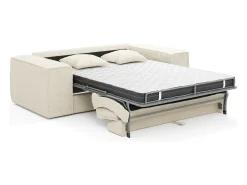 Sofá|Vente-unique Sofá-cama express de 3 lugares AMELIA em veludo cotelê - área para dormir de 140 cm - colchão de espuma viscoelástica de 13 cm Bege