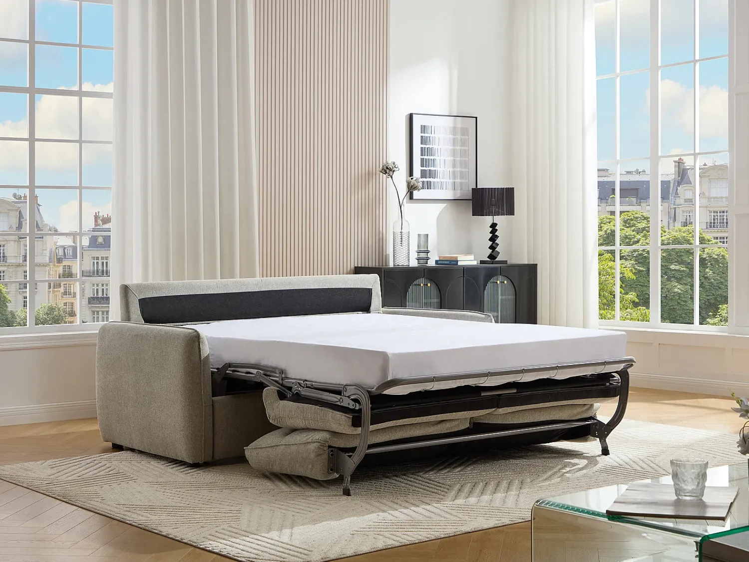 Sofá|Vente-unique Sofá-cama express de 3 lugares em tecido cinza ORELIS Cinzento