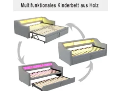 Outlet Sofá-cama extensível 90/180 x 200 cm, com luz LED e porta USB, estrado de ripas, cinza claro. Cinzento claro