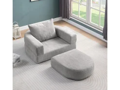 Poltrona* Sofá-cama futon compressível, poltrona-cama versátil com almofadas. Cinzento claro