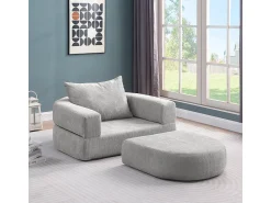Poltrona* Sofá-cama futon compressível, poltrona-cama versátil com almofadas. Cinzento claro