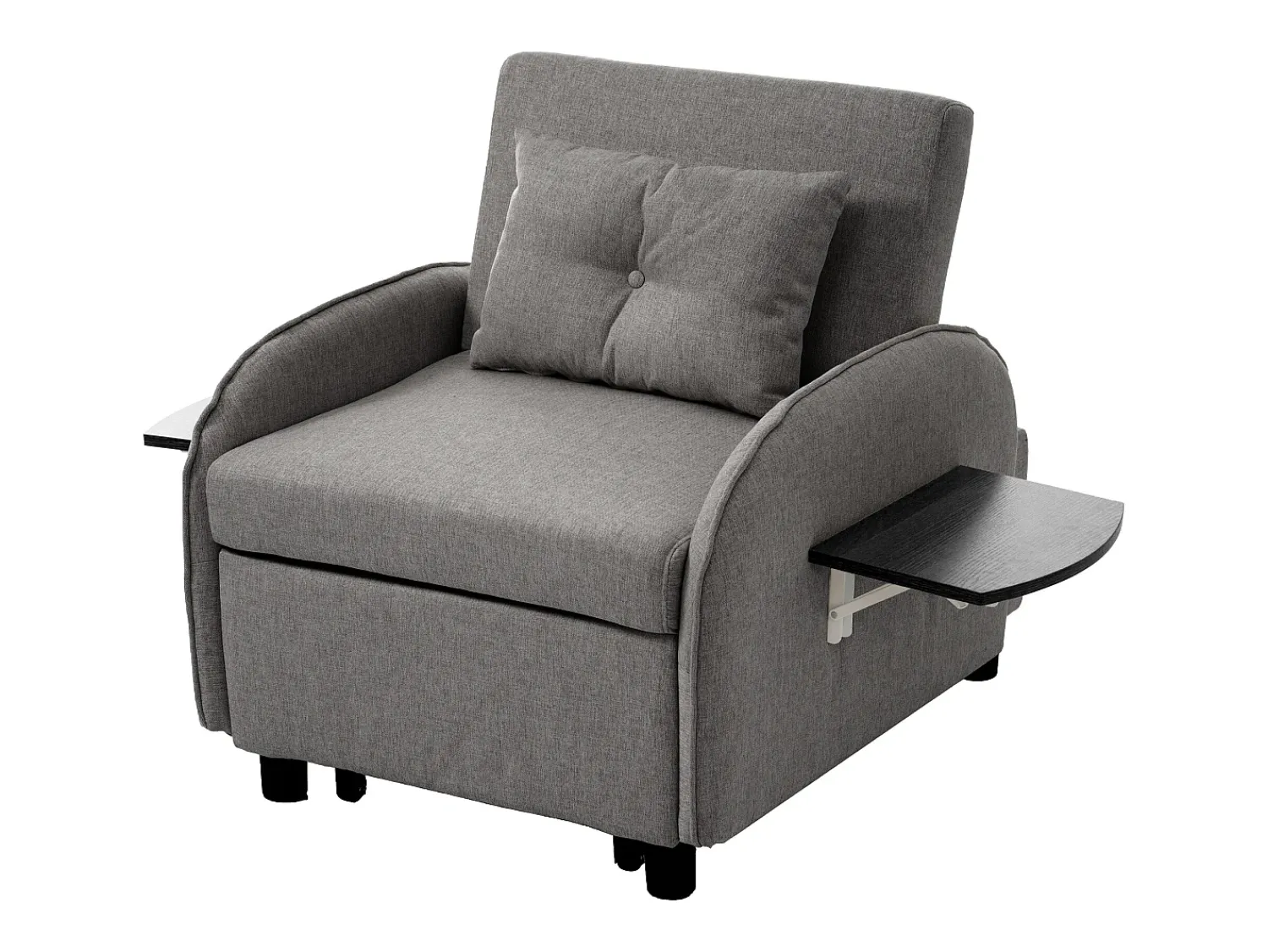 Poltrona| Sofá-cama individual multifuncional com função de cama, poltrona e cadeirão, sofá-cama ajustável em três direções, mesas de chá dobráveis Cinzento