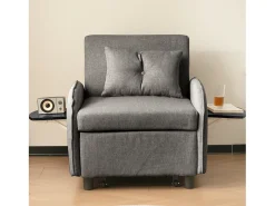 Poltrona| Sofá-cama individual multifuncional com função de cama, poltrona e cadeirão, sofá-cama ajustável em três direções, mesas de chá dobráveis Cinzento